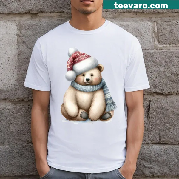 Festive bear under a star design on a children's T-shirt