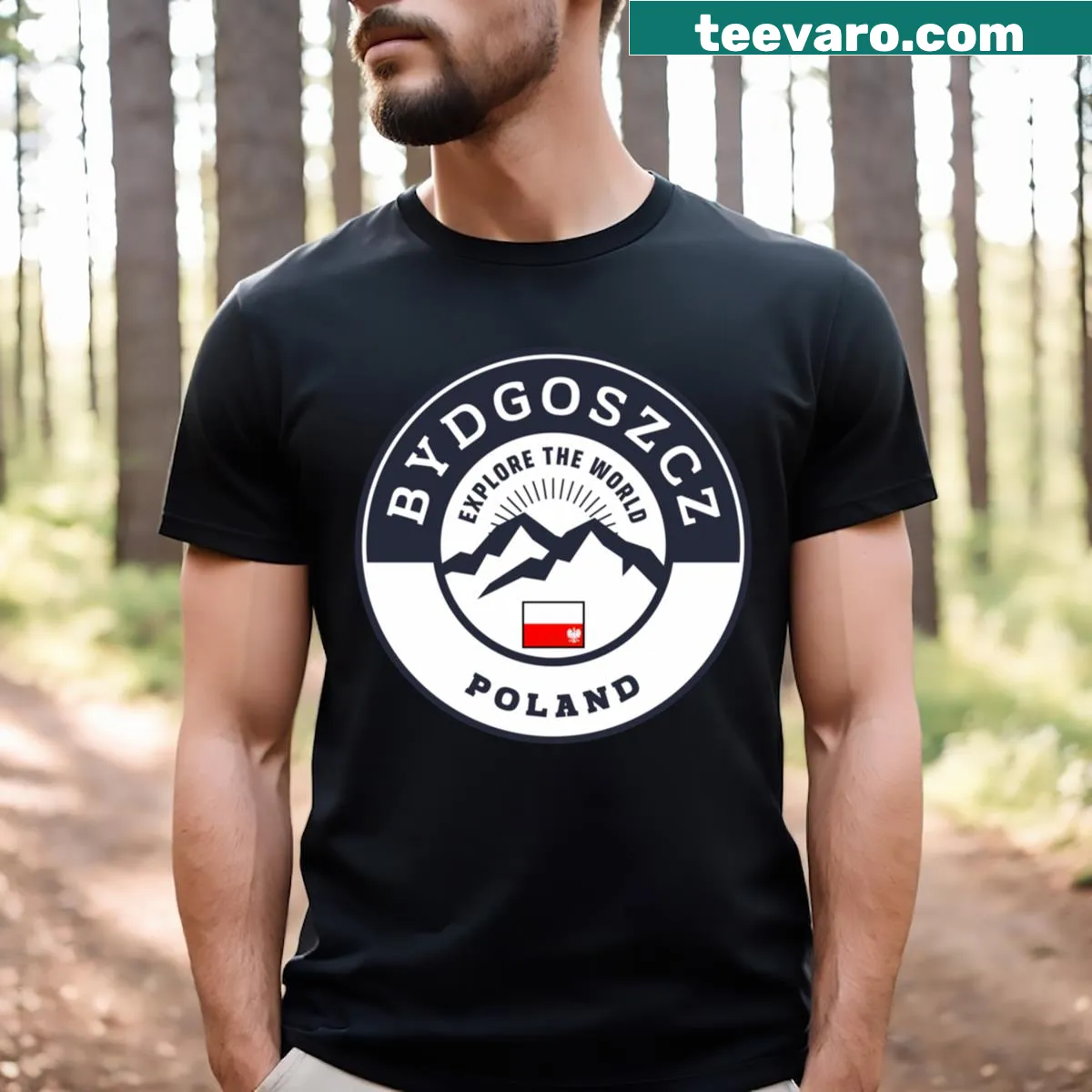 Black and white crest design for Bydgoszcz, Poland — on a men's t-shirt