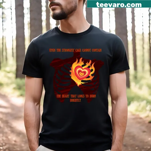 Graphic T-shirt featuring a heart in a cage with bold typography