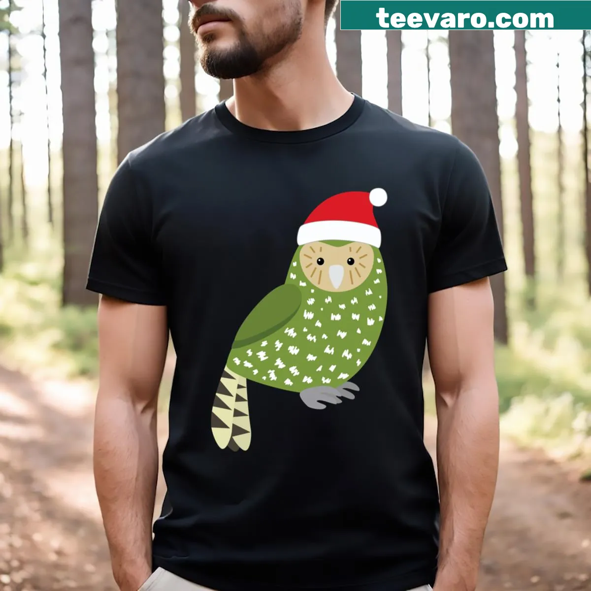 Illustration of a Kakapo on a Christmas T-shirt — on a men's t-shirt