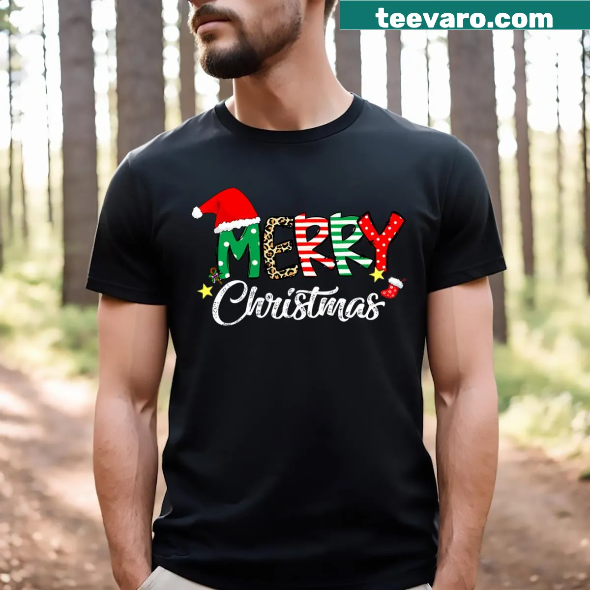Cute Christmas t-shirt with a family-themed design for men — on a men's t-shirt