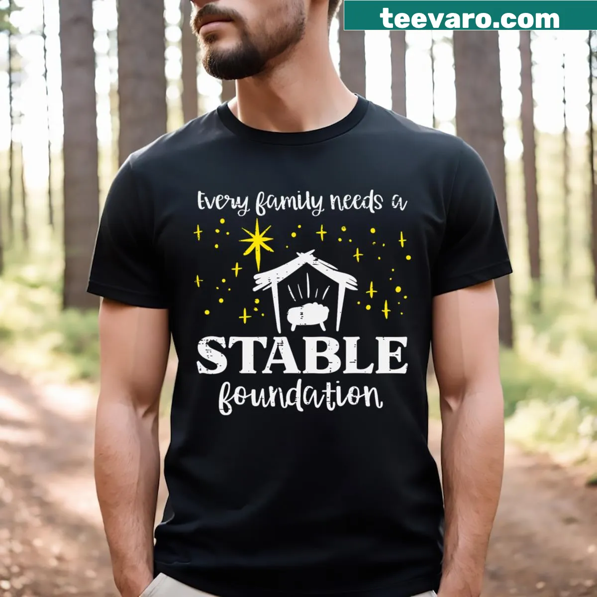 Christian-themed Christmas T-shirt with meaningful typography — on a men's t-shirt