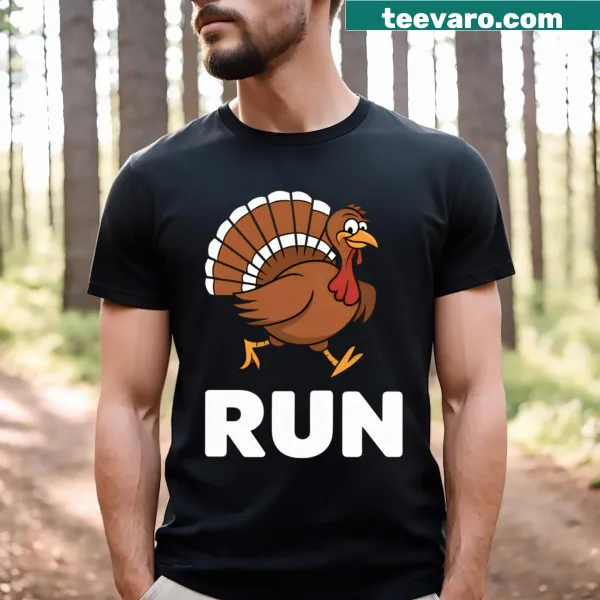 Running turkey illustration on Thanksgiving t-shirt