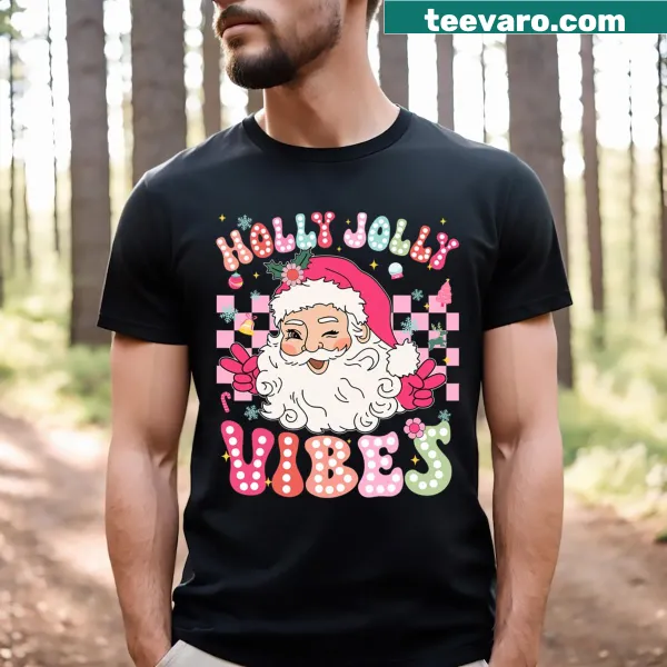 Cute Santa Claus graphic on groovy Christmas t-shirt for girls.
