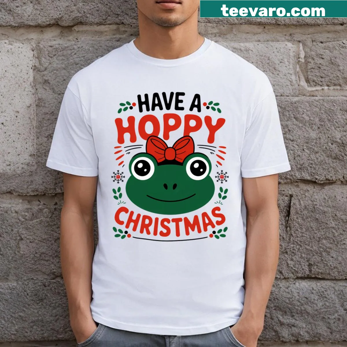 Funny vintage T-shirt with a cute frog wishing a Merry Christmas — on a men's t-shirt