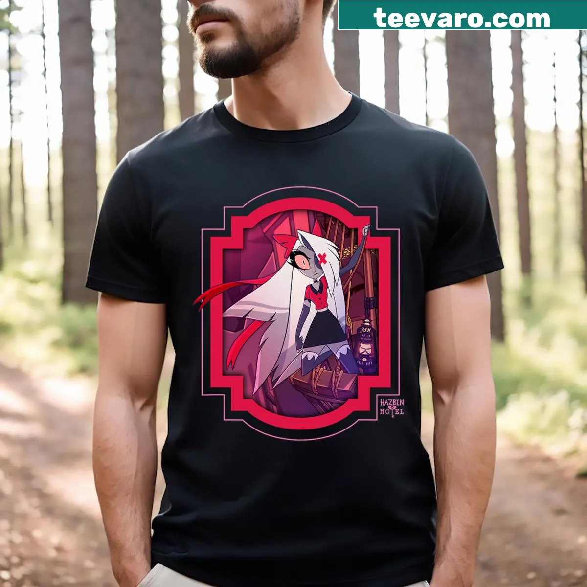 T-shirt featuring Vaggie from Hazbin Hotel in an artistic design — on a men's t-shirt