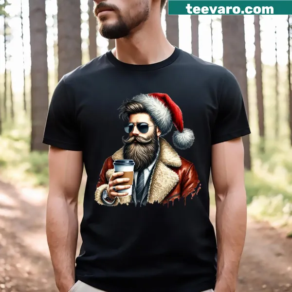 Hipster Santa Claus T-shirt with playful cartoon design