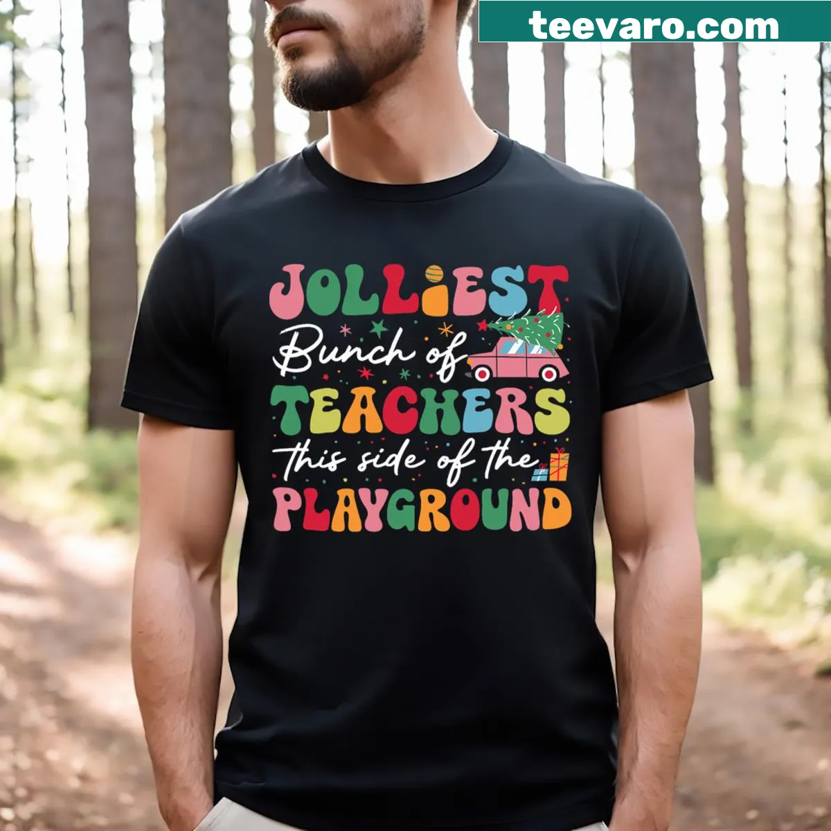 Funny holiday T-shirt for teachers with playful text — on a men's t-shirt