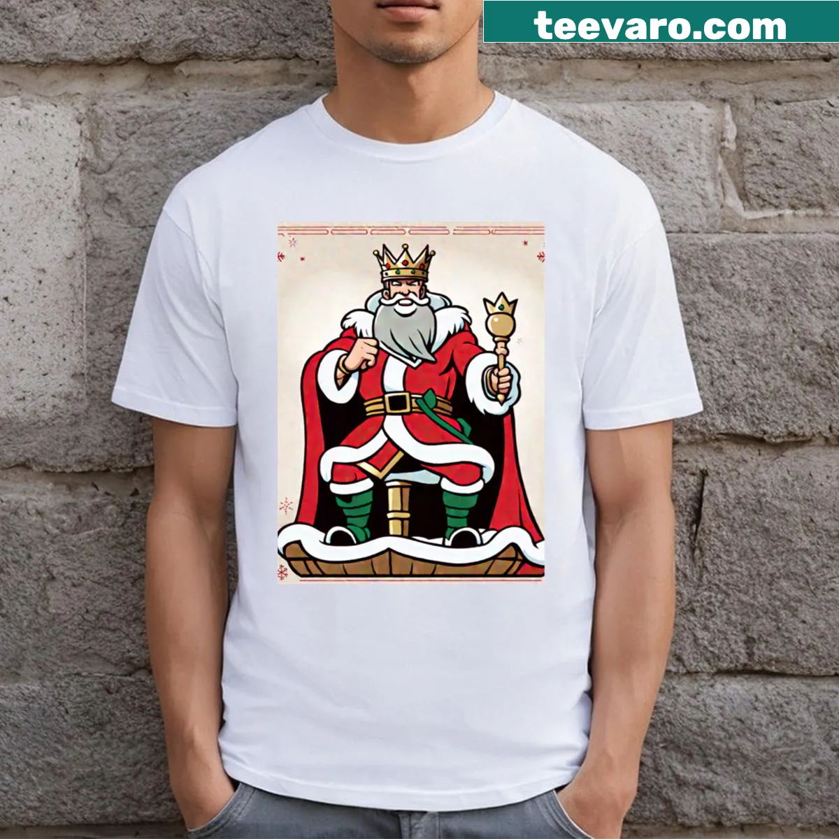 Festive t-shirt with 'King Christmas' slogan — on a men's t-shirt