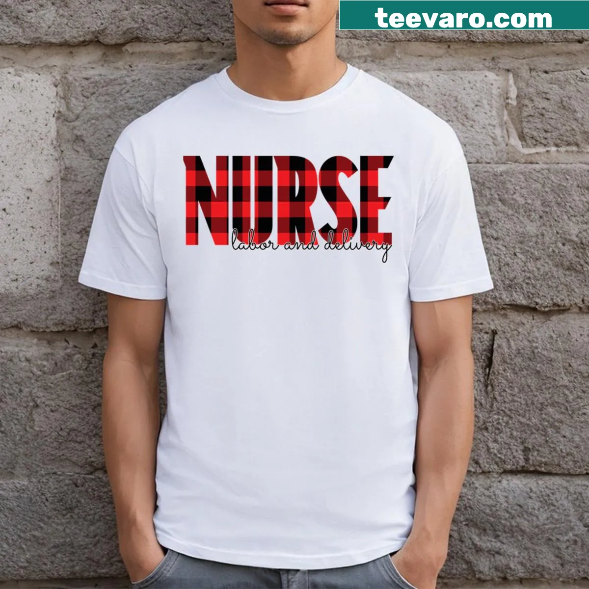 Christmas t-shirt for labor and delivery nurses — on a men's t-shirt
