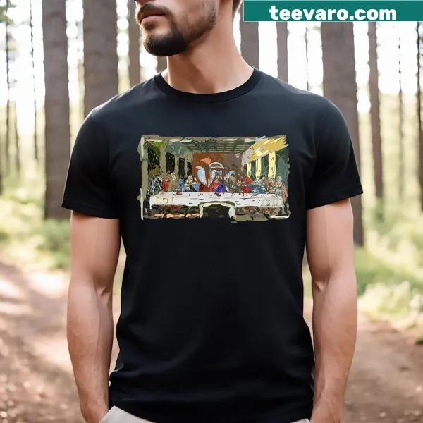 Last Supper design T-shirt illustrating Jesus and disciples for Christmas