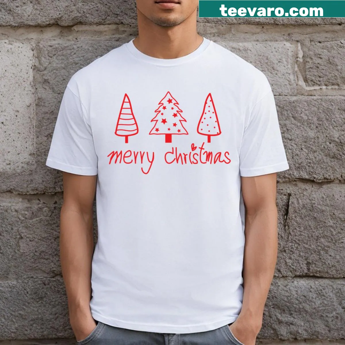 T-shirt with Merry Chirstmas text in bold font — on a men's t-shirt