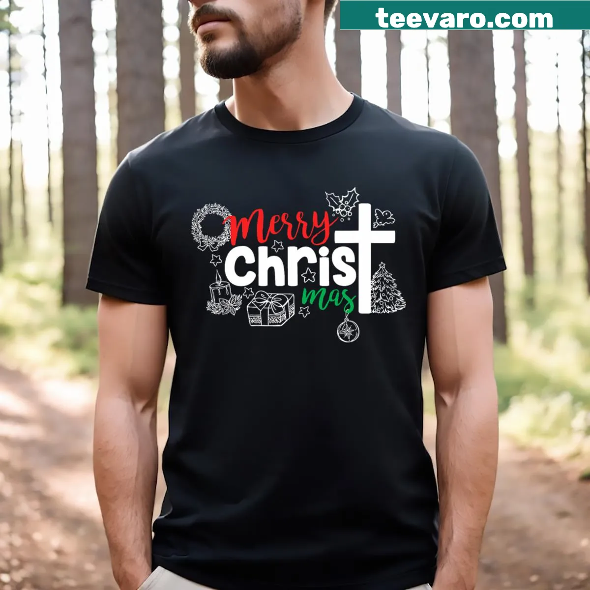 Funny Jesus themed Christmas T-shirt with humorous design — on a men's t-shirt