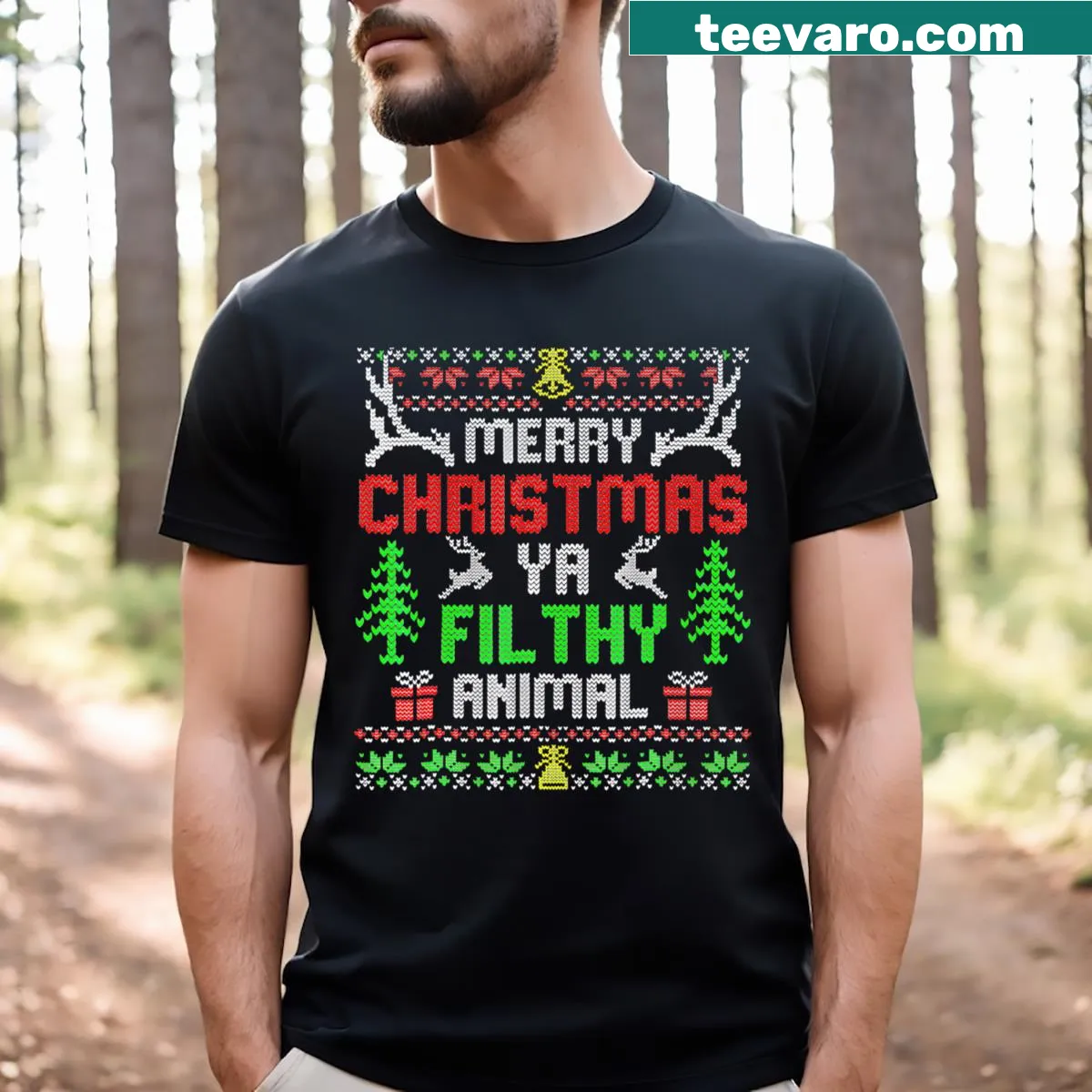 Funny animal themed Christmas T-shirt for family — on a men's t-shirt