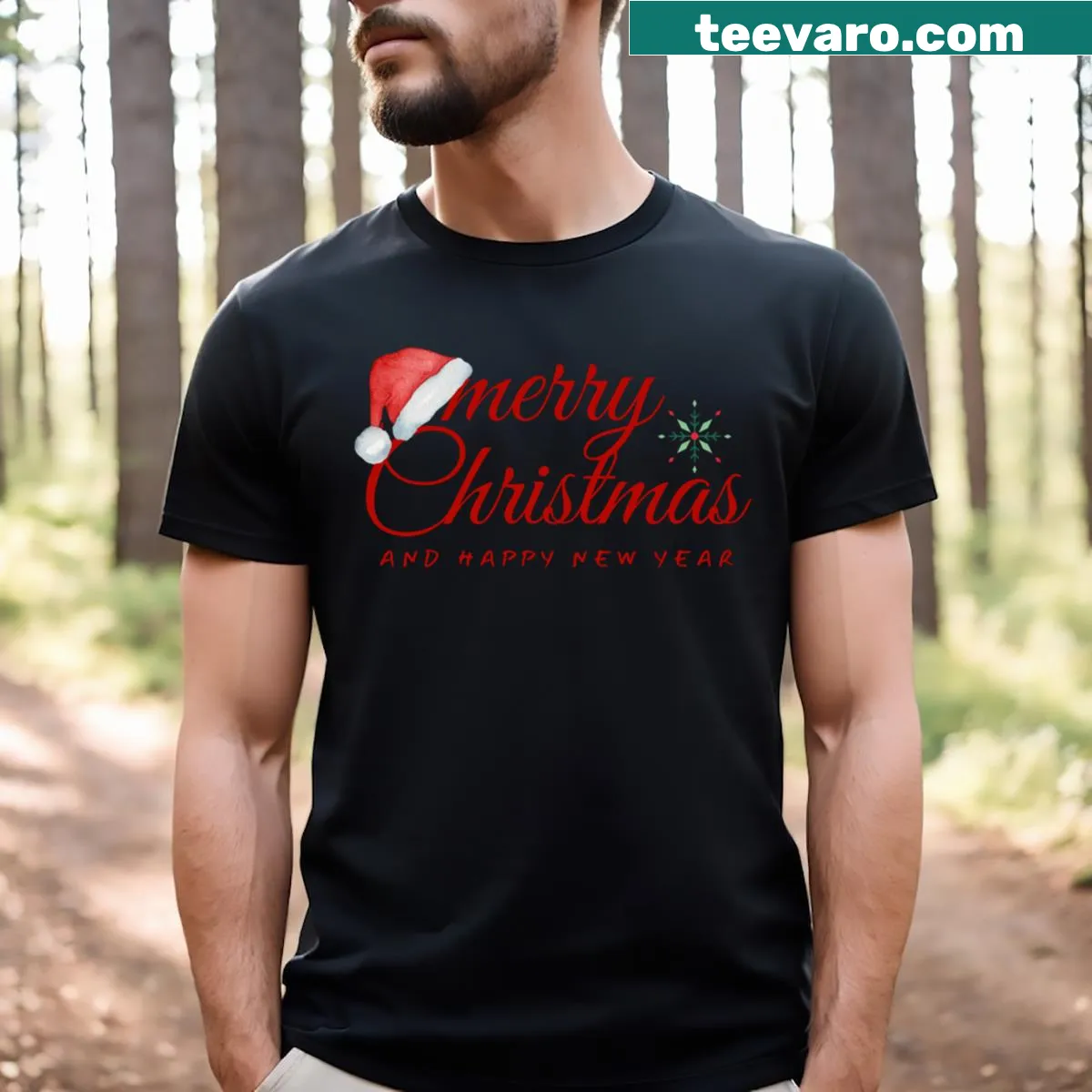 T-shirt celebrating Christmas and New Year with festive graphics — on a men's t-shirt