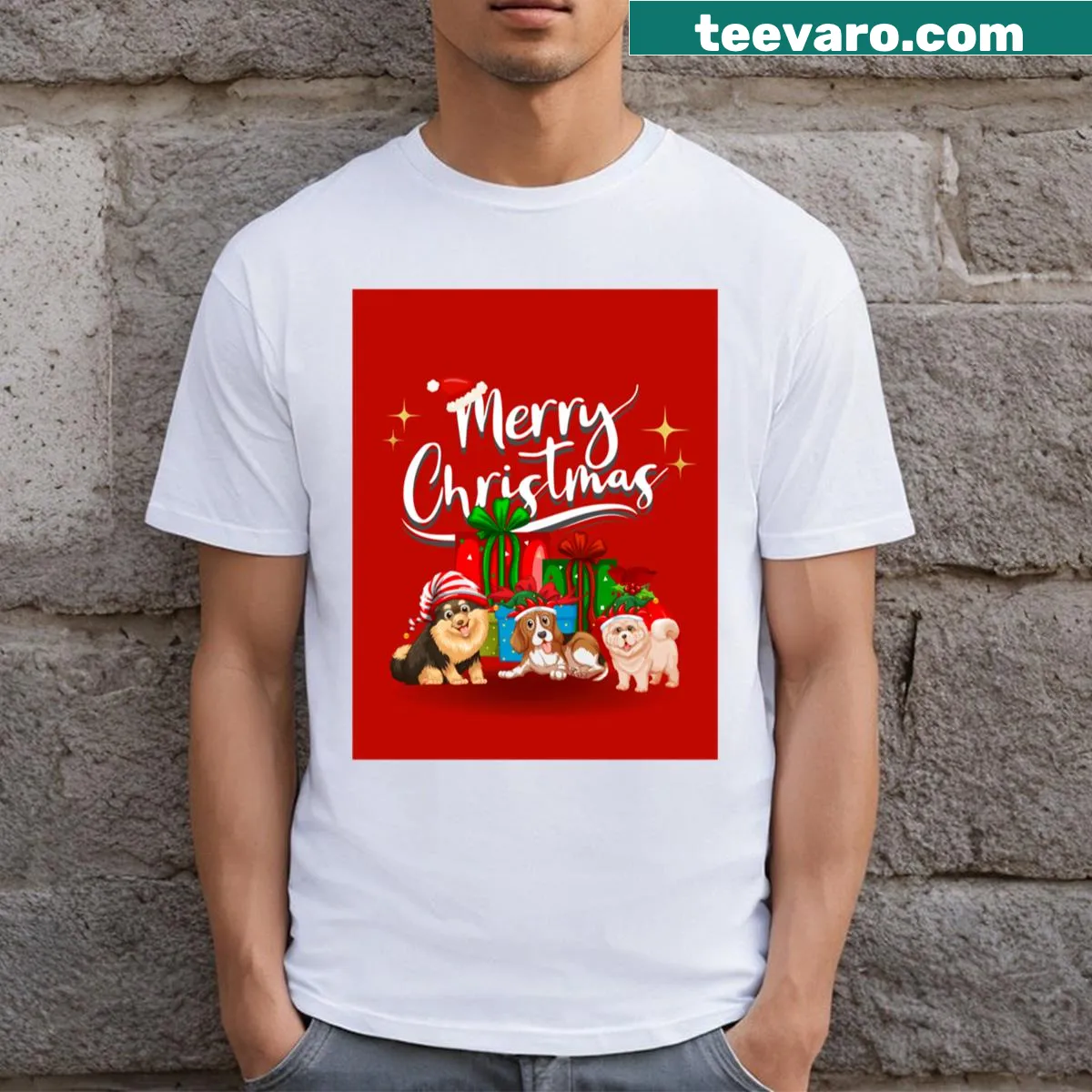 Simple T-shirt with the phrase 'Mery Chirstmas' in festive font — on a men's t-shirt