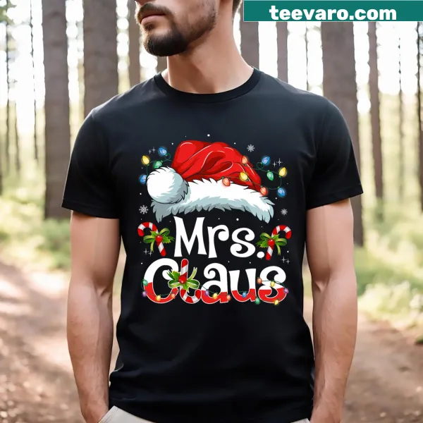 Matching Mr. and Mrs. Claus Christmas t-shirts for couples