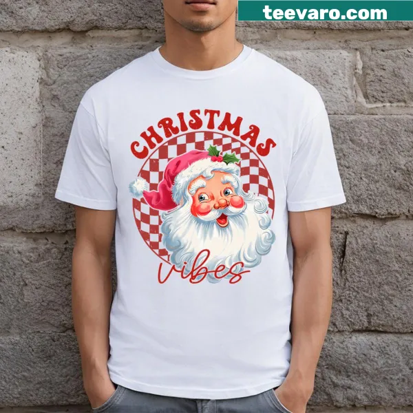 Vintage Santa Claus face graphic on a t-shirt