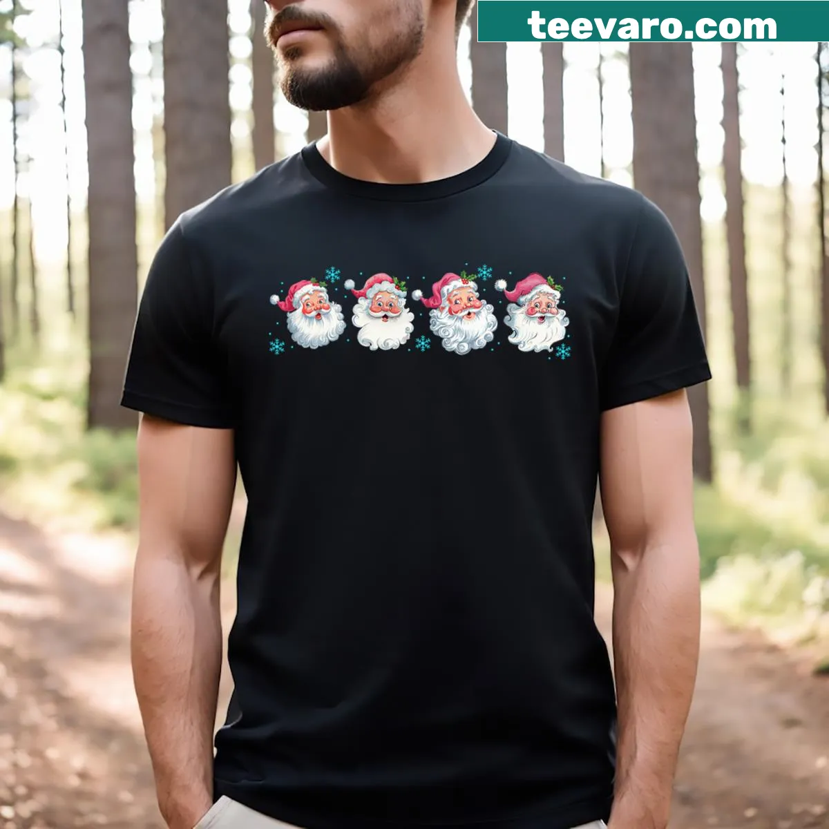 Vintage pink Santa T-shirt with a retro design for Christmas — on a men's t-shirt