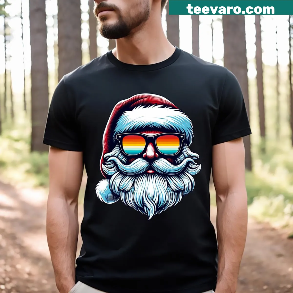 Santa Claus with retro sunglasses illustration for Christmas — on a men's t-shirt