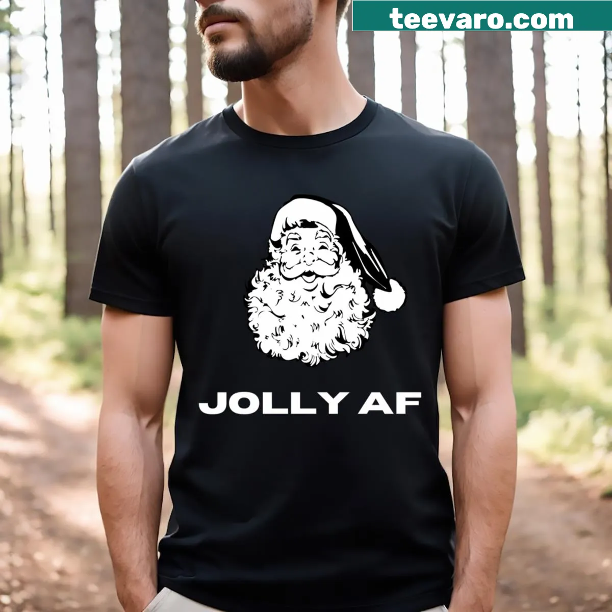 Jolly Santa themed shirt with festive typography — on a men's t-shirt