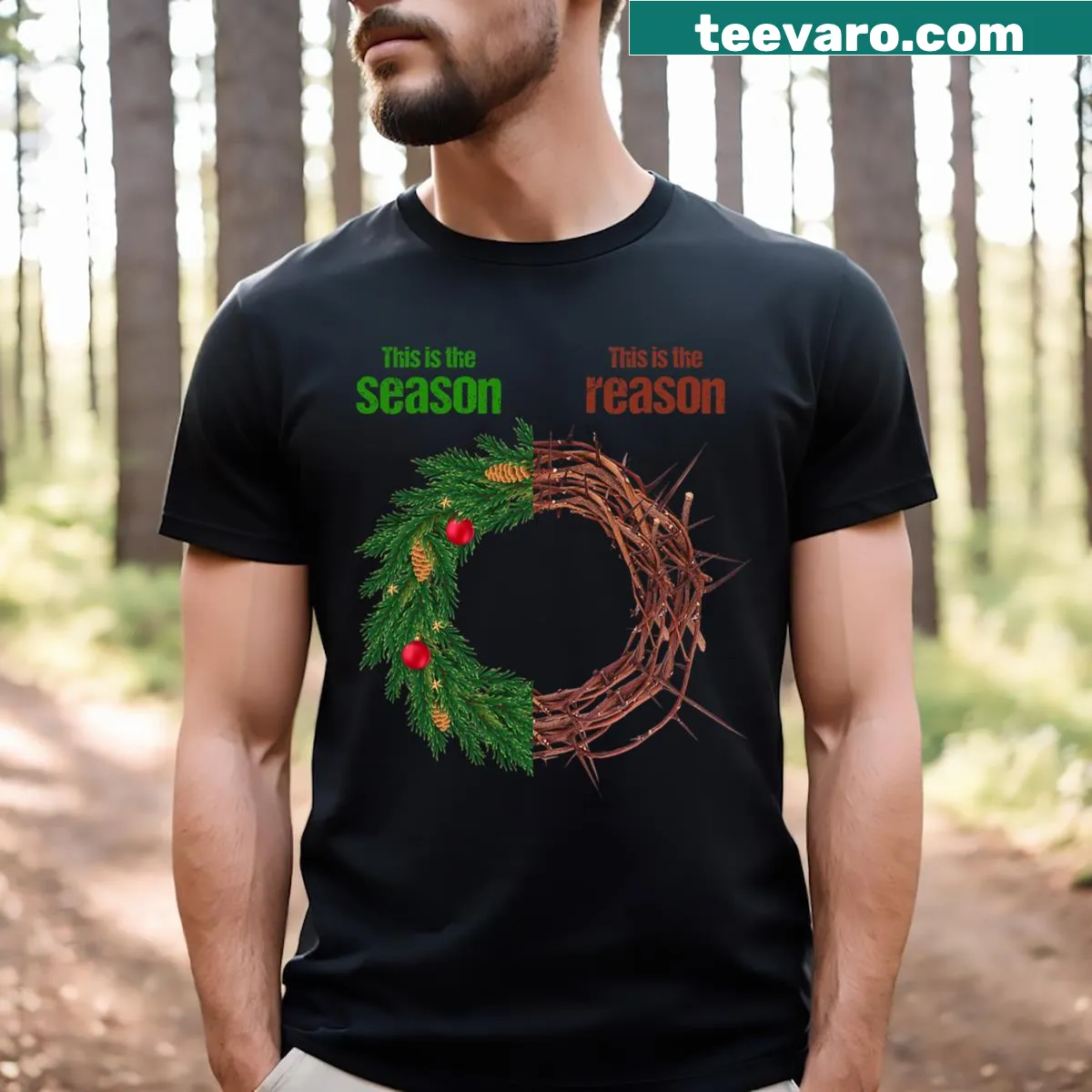 Christian Christmas themed typography T-shirt — on a men's t-shirt