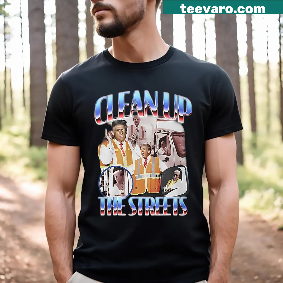 Humorous election-themed shirt featuring a garbageman graphic — on a men's t-shirt