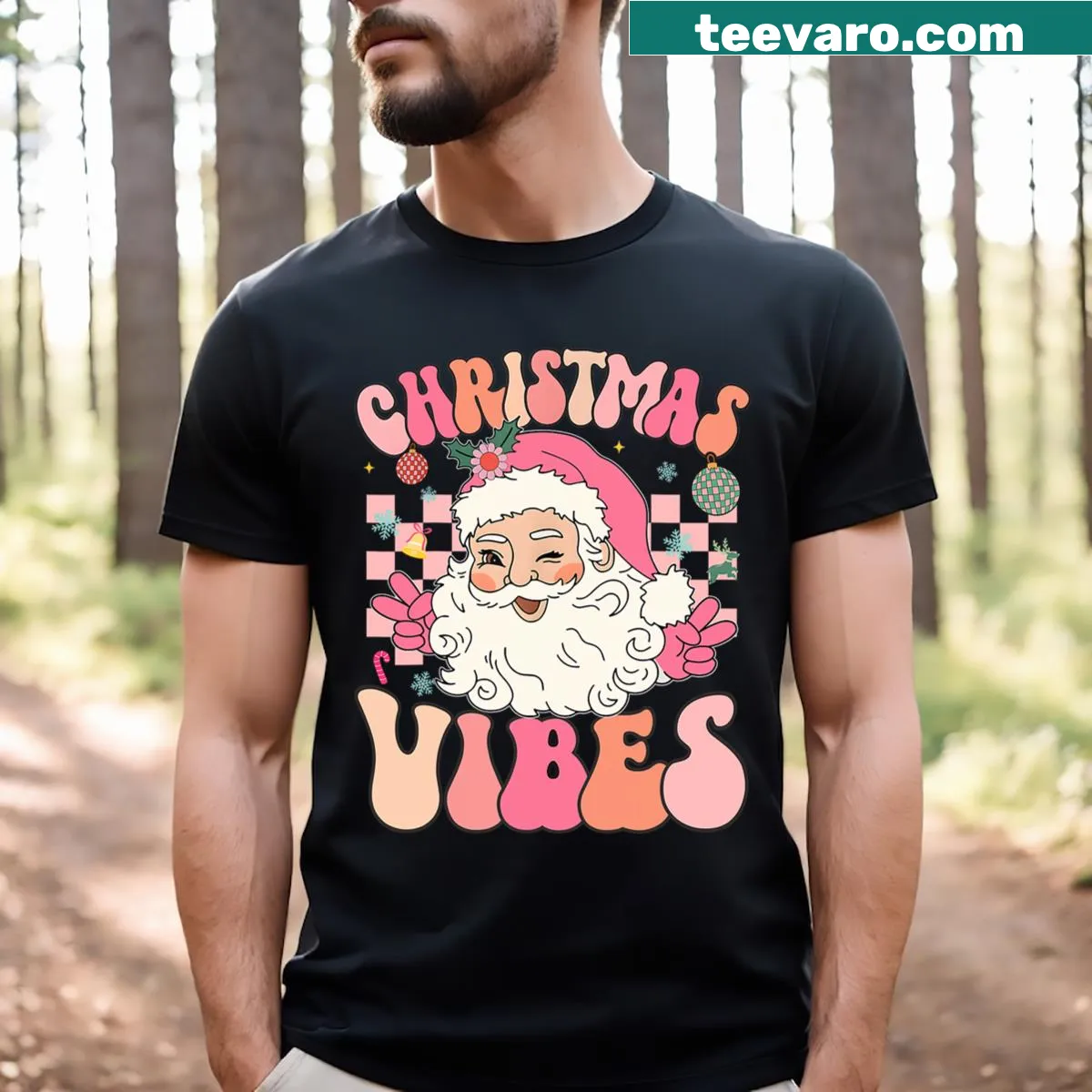 Vintage Santa Claus Christmas vibes t-shirt — on a men's t-shirt