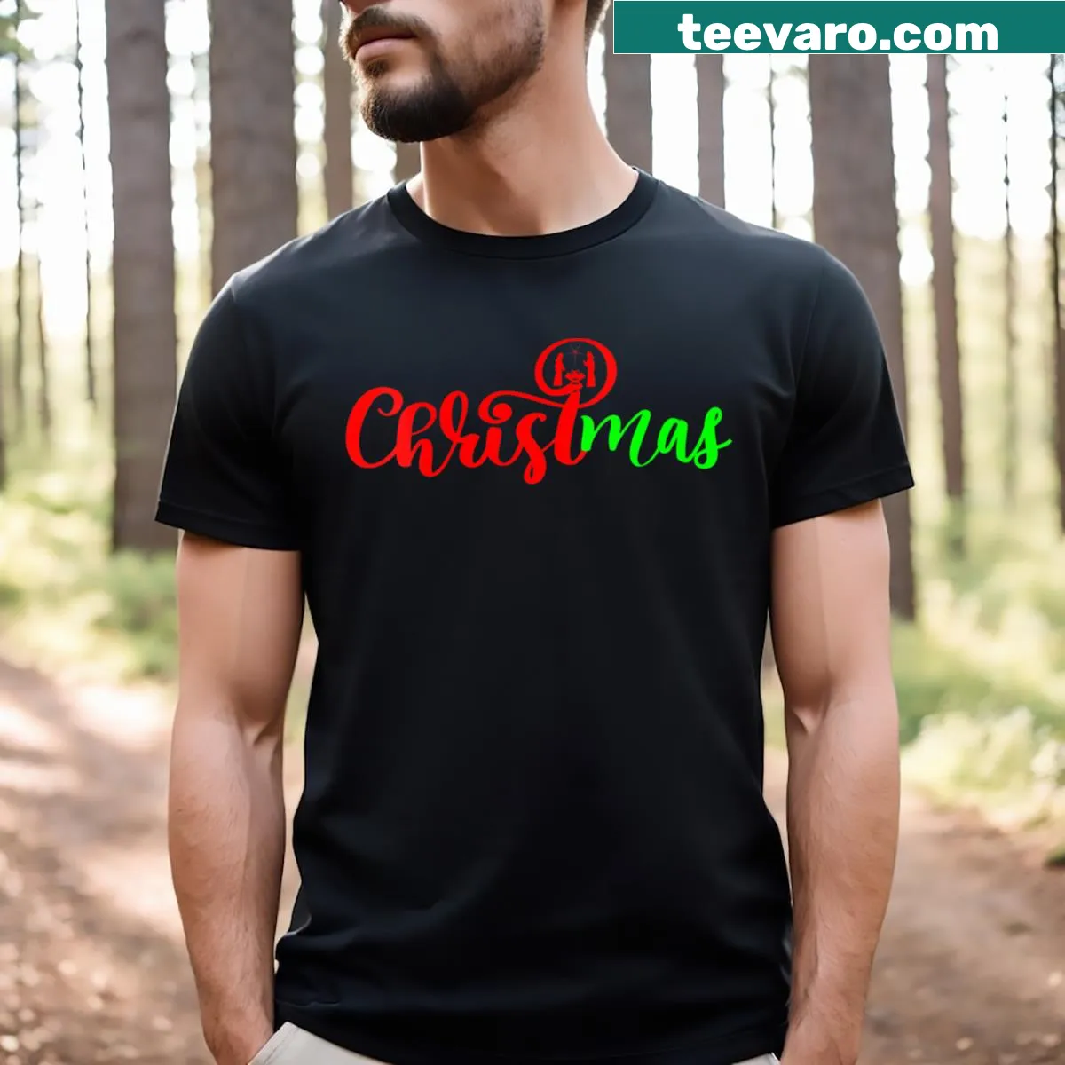 Christian themed Christmas T-shirt for women celebrating the reason for the season — on a men's t-shirt
