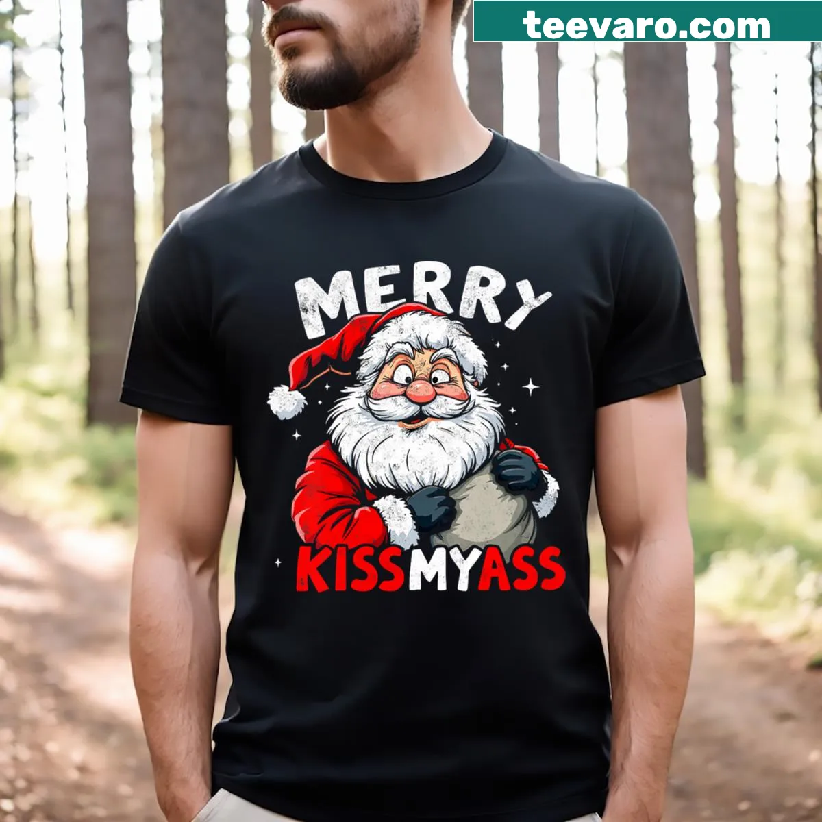 Funny Christmas T-shirt for women with Santa and humorous text — on a men's t-shirt
