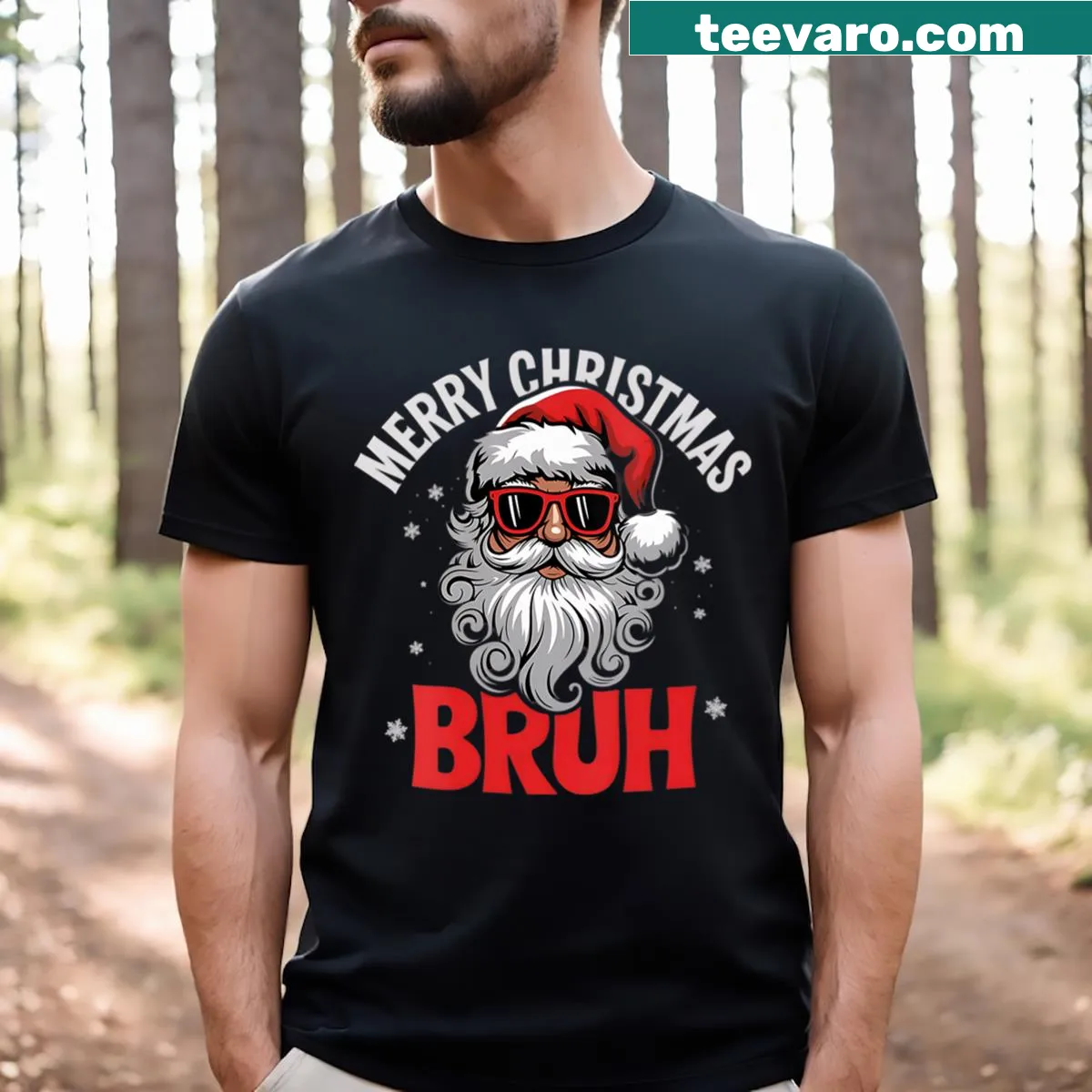 Humorous Santa Claus design with 'Bruh' text on a women's V-neck T-shirt — on a men's t-shirt