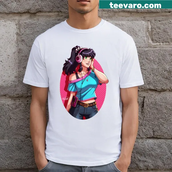 Retro 80s girl sticker design T-shirt