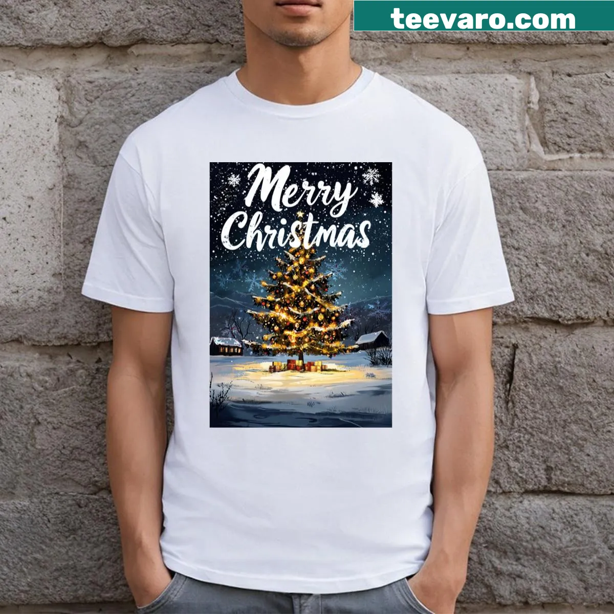 Christmas tree graphic on a festive T-shirt — on a men's t-shirt