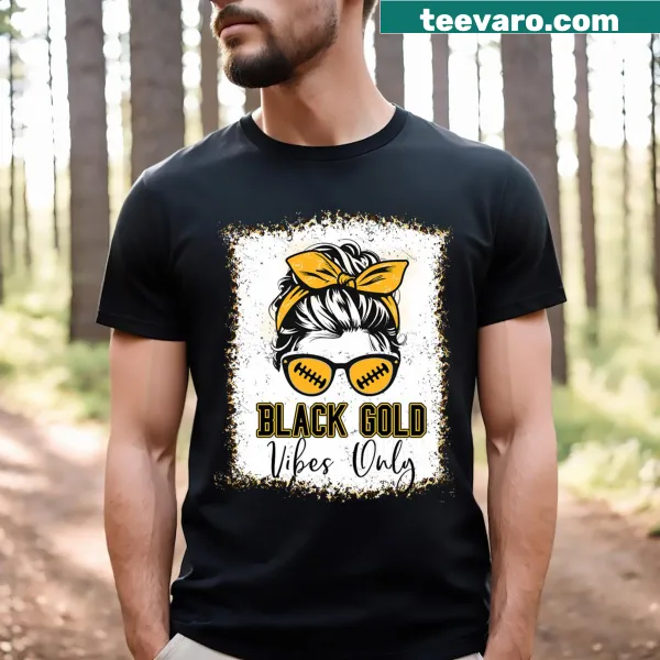 Bold black and gold football T-shirt with leopard print design