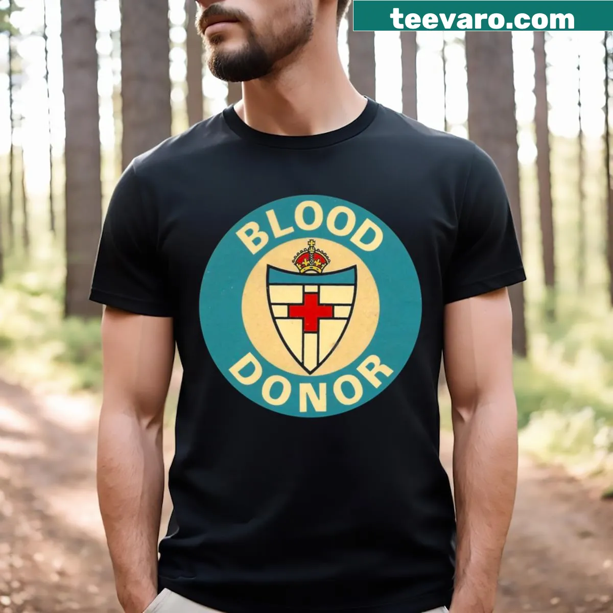 Vintage-style Blood Donor T-shirt with humorous print — on a men's t-shirt