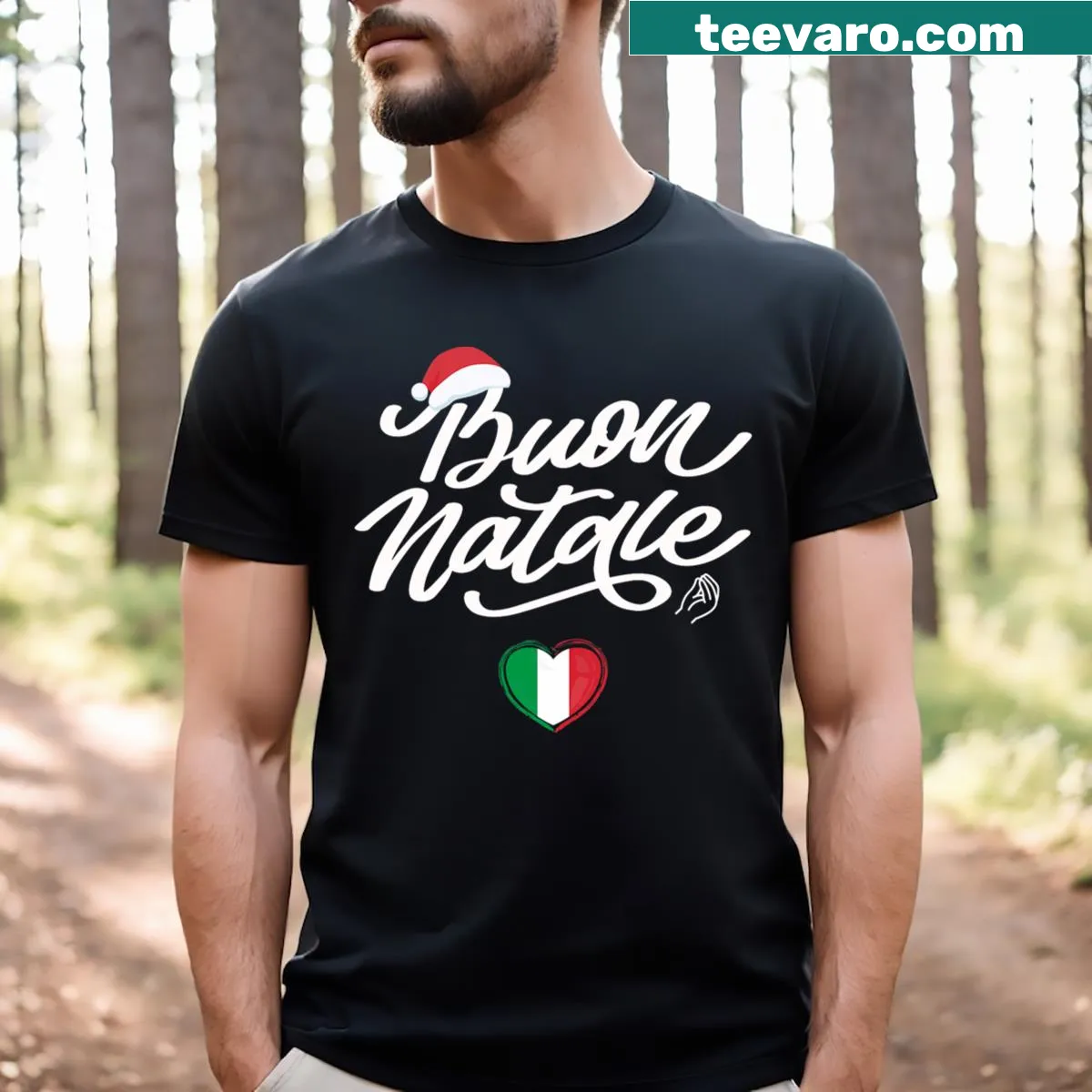 Typography design saying 'Buon Natale' on T-shirt — on a men's t-shirt
