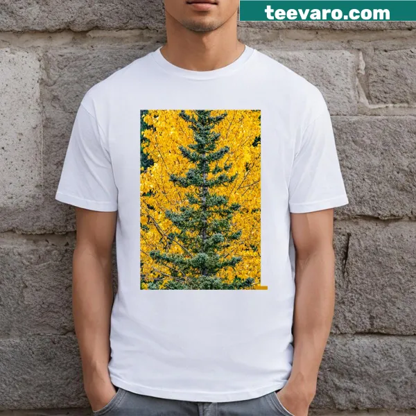 T-shirt featuring an illustration of Canadian fall trees