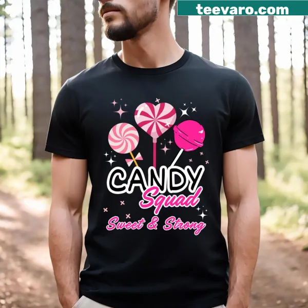 Cartoon lollipop graphic on T-shirt