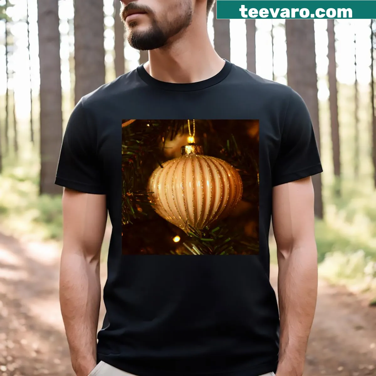 Festive T-shirt featuring a Christmas ball design — on a men's t-shirt
