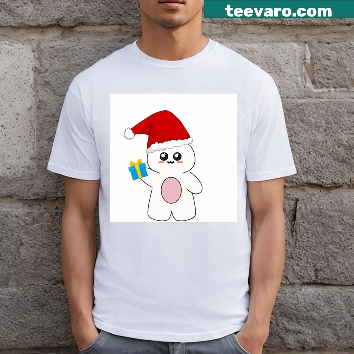 T-shirt featuring a cute Christmas bunny design — on a men's t-shirt