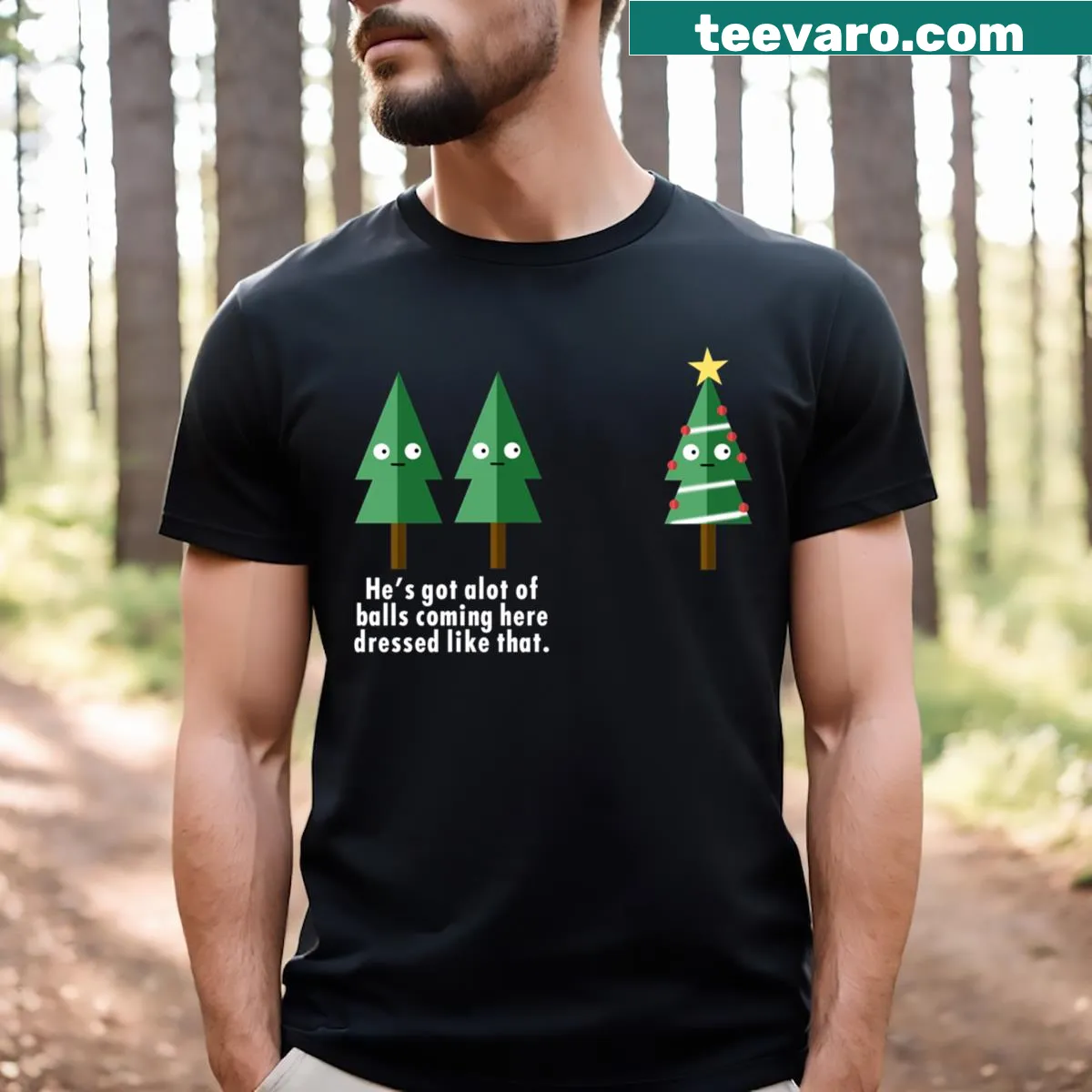 Funny Christmas T-shirt featuring clever puns — on a men's t-shirt