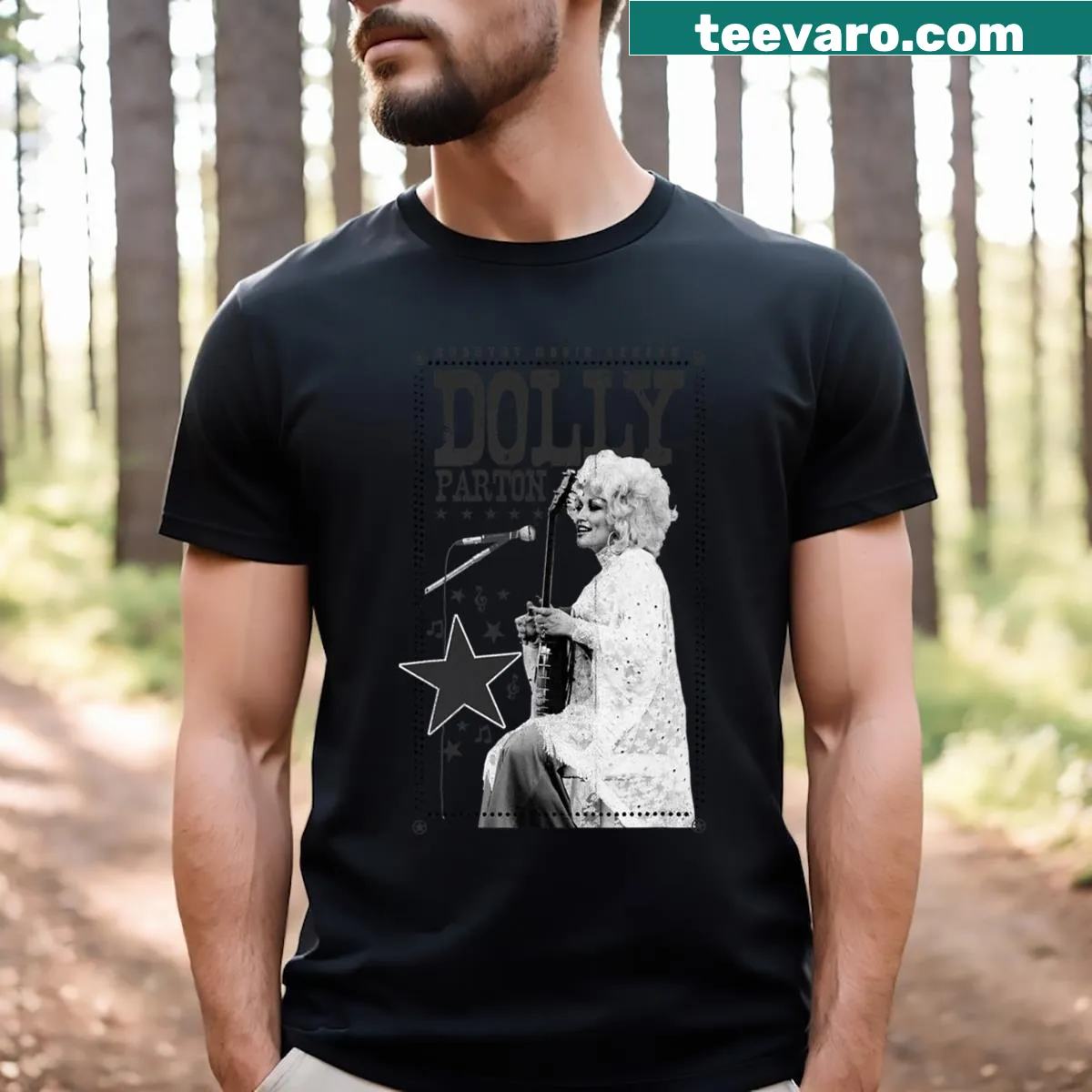 Vintage-style T-shirt featuring Dolly Parton graphic celebrating her legacy — on a men's t-shirt
