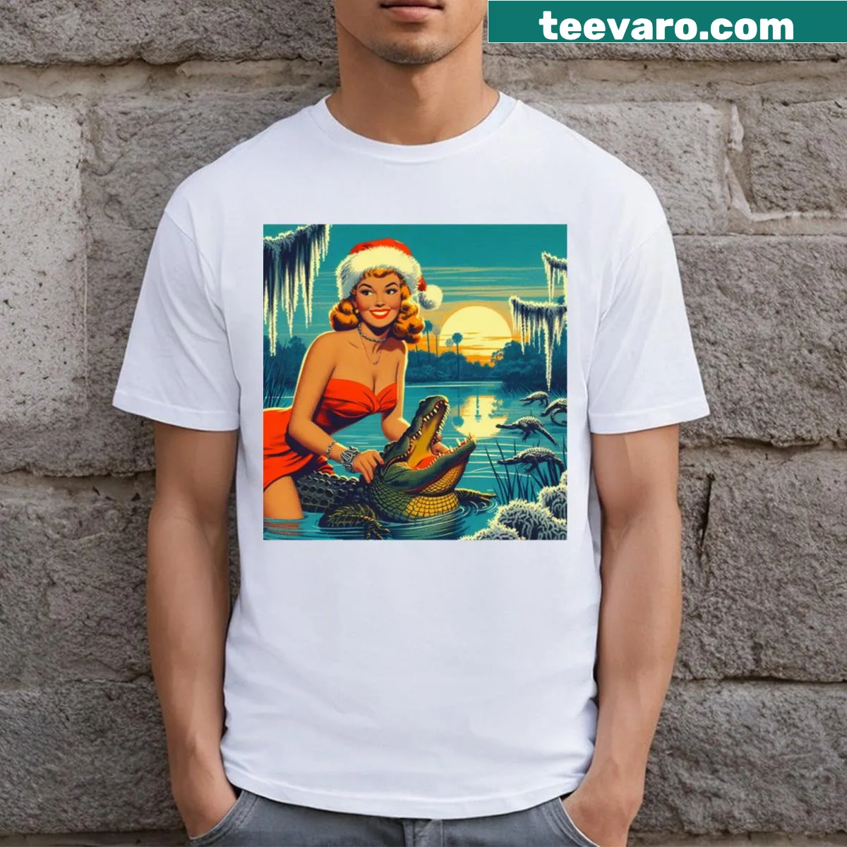Florida Wild Woman's Christmas Wrestling T-shirt with playful holiday graphic — on a men's t-shirt