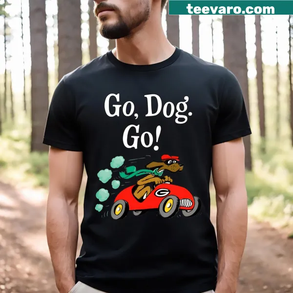 T-shirt with fun 'Go Dog Go' dog-themed design.