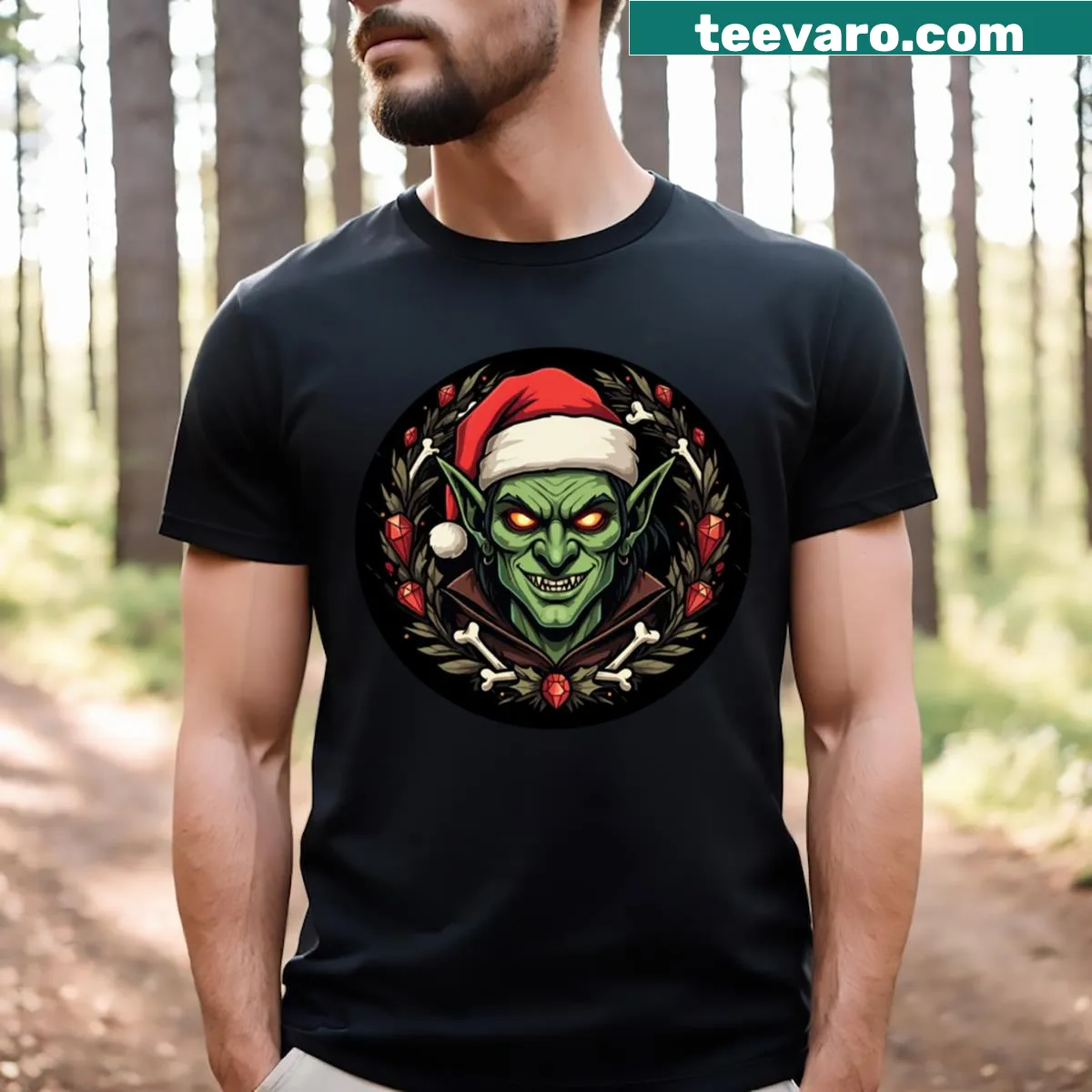 Christmas T-shirt with gingerbread graphic and fun text. — on a men's t-shirt