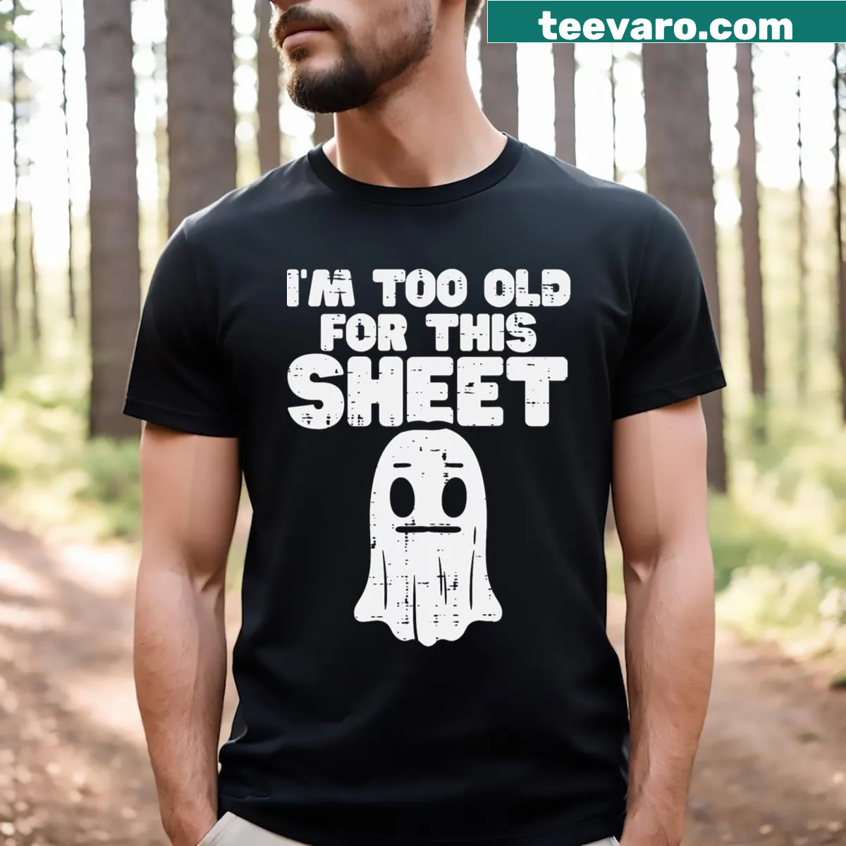 Edgy Halloween T-shirt for men with ghost design and humorous text — on a men's t-shirt