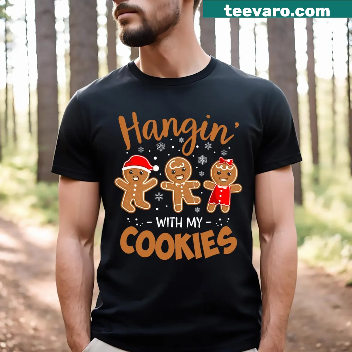 Teacher's Christmas T-shirt with 'Hangin With My Cookies' design — on a men's t-shirt