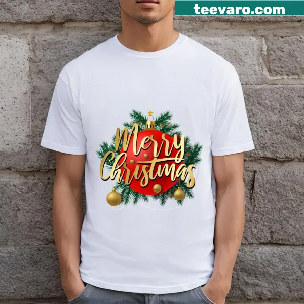 Cheerful Christmas stickers design on a festive T-shirt