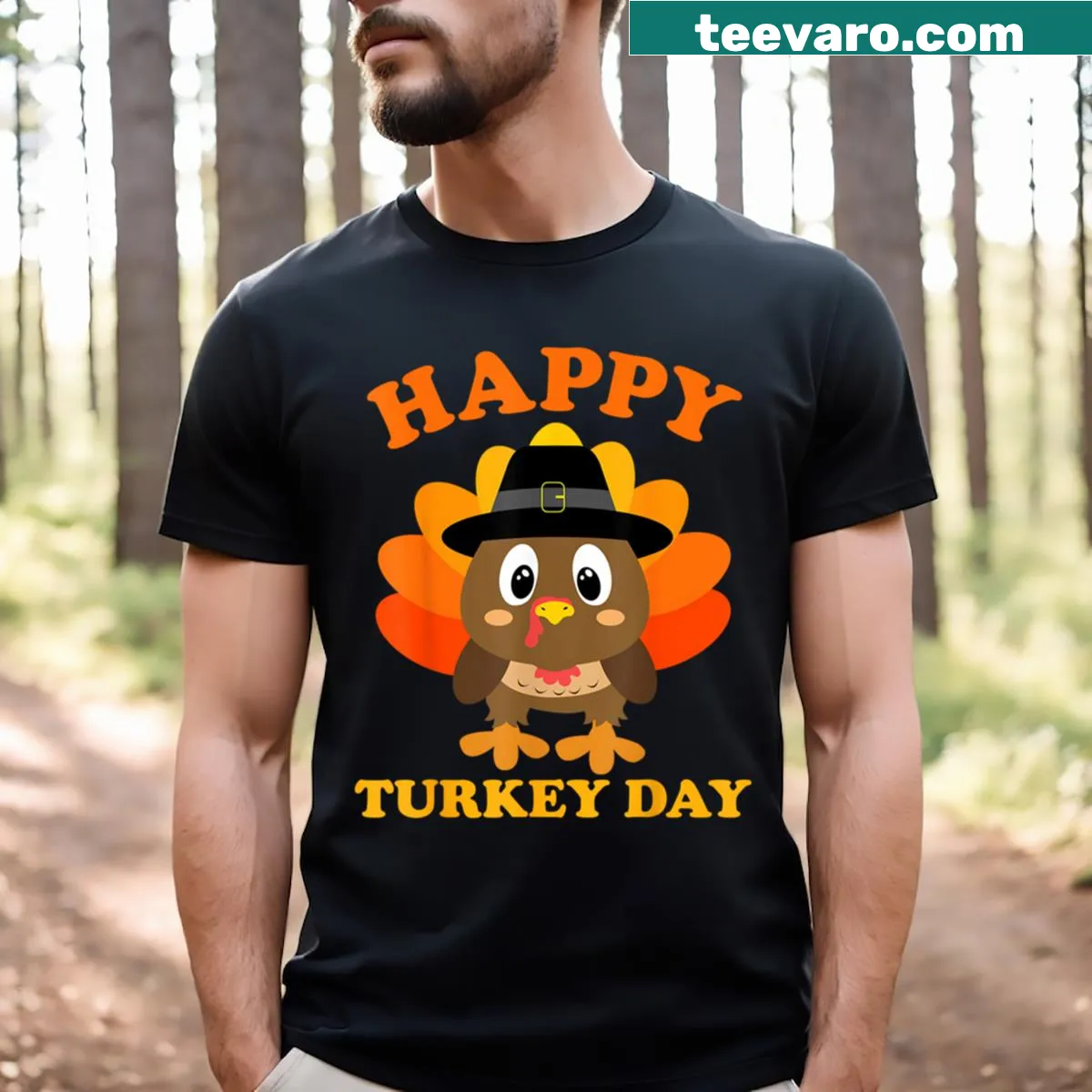 Cute Thanksgiving T-shirt for men featuring a cheerful turkey design — on a men's t-shirt