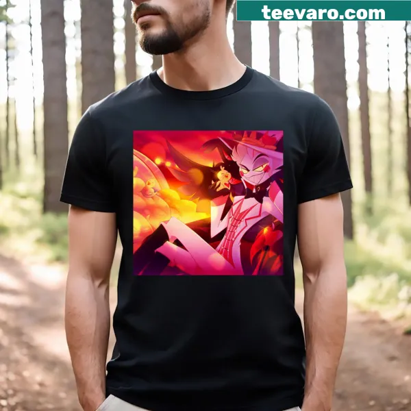 T-shirt featuring an artistic illustration of Lucifer Morningstar from Hazbin Hotel